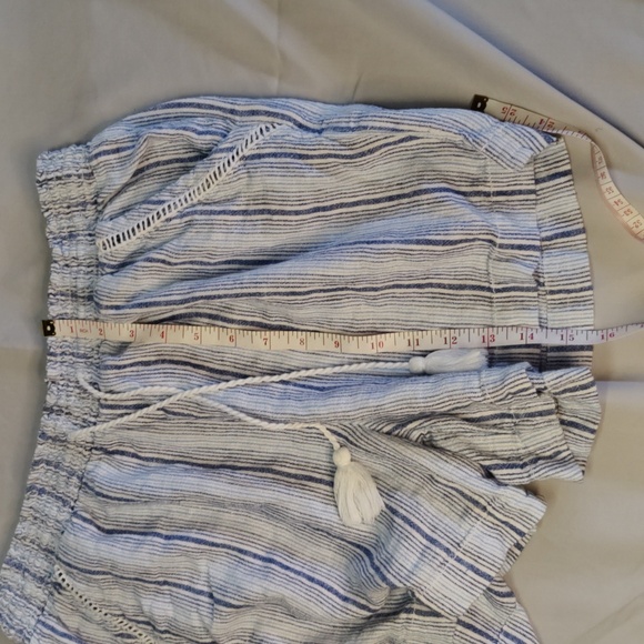 Briggs Women’s Blue/White Striped Gauze Linen Pull On Drawstring Shorts, Size L - Picture 7 of 9
